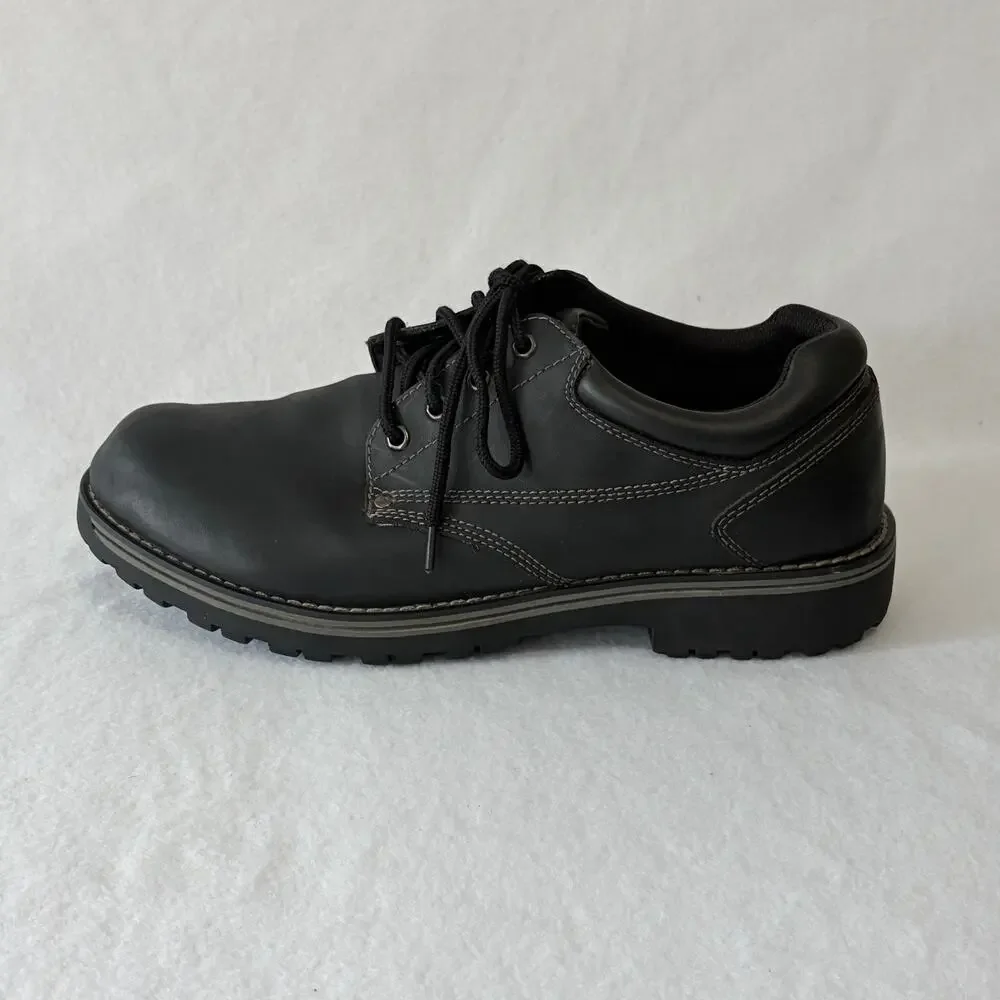 State Street Mens 12 Black Leather Oxford Comfort Daily Loafers Lace Up
